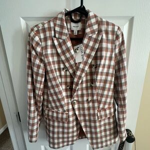 NWT Nine West Checkered Blazer in Burnt Orange, Gray and White Women’s XS